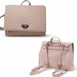 Blush Pink Square Quilted Convertible Backpack Purse